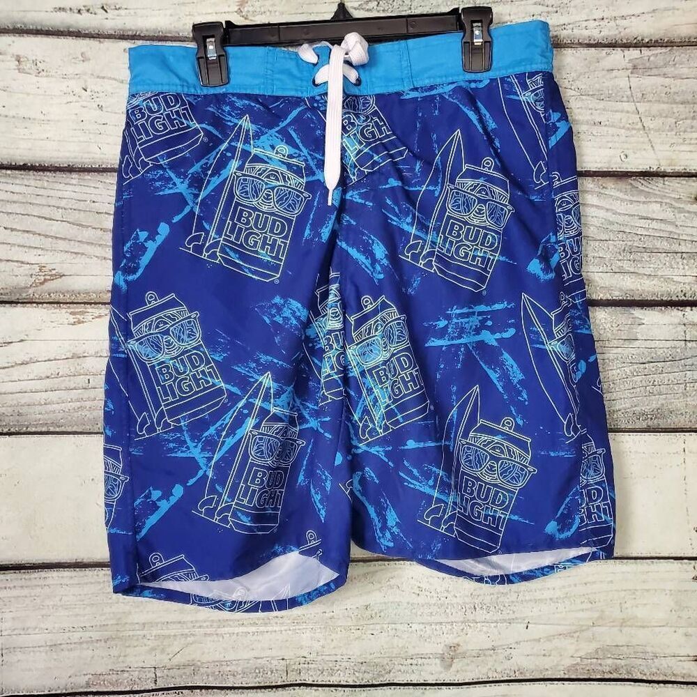 Bud Light Swim Trunks Blue Graphic Board Shorts Men’s Medium